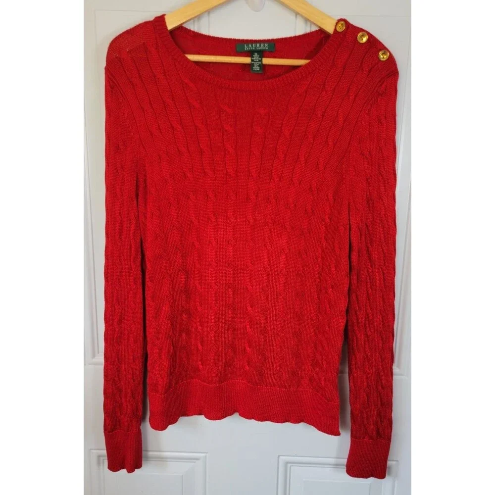 Lauren Ralph Lauren Cable Knit Cotton Blend Sweater Size XL